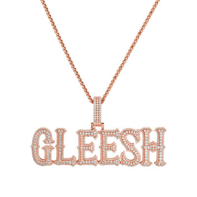 Custom Moissanite Bosox Font/Number Gold Name Pendant - Rose Gold