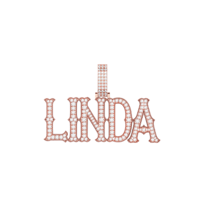 Custom Moissanite Bosox Font/Number Gold Name Pendant - Rose Gold