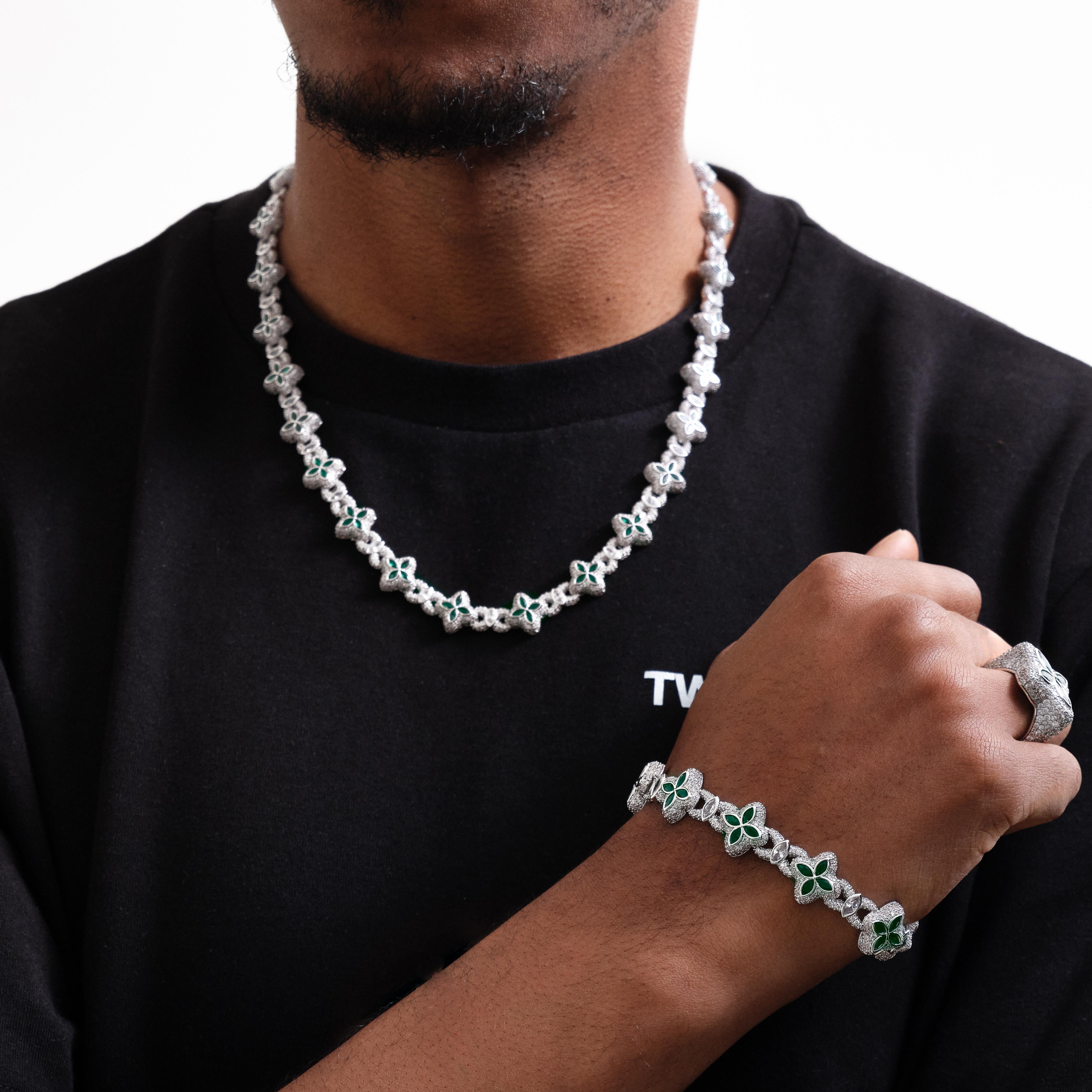 Iced Luminous Clover Chain & Bracelet Set