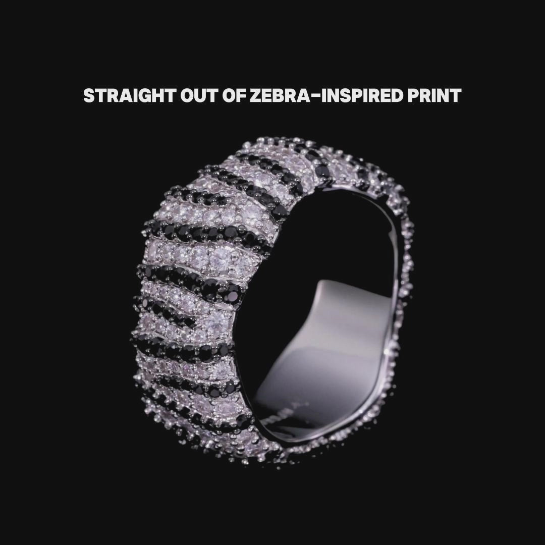 Load video: Black &amp; White Striped Ring