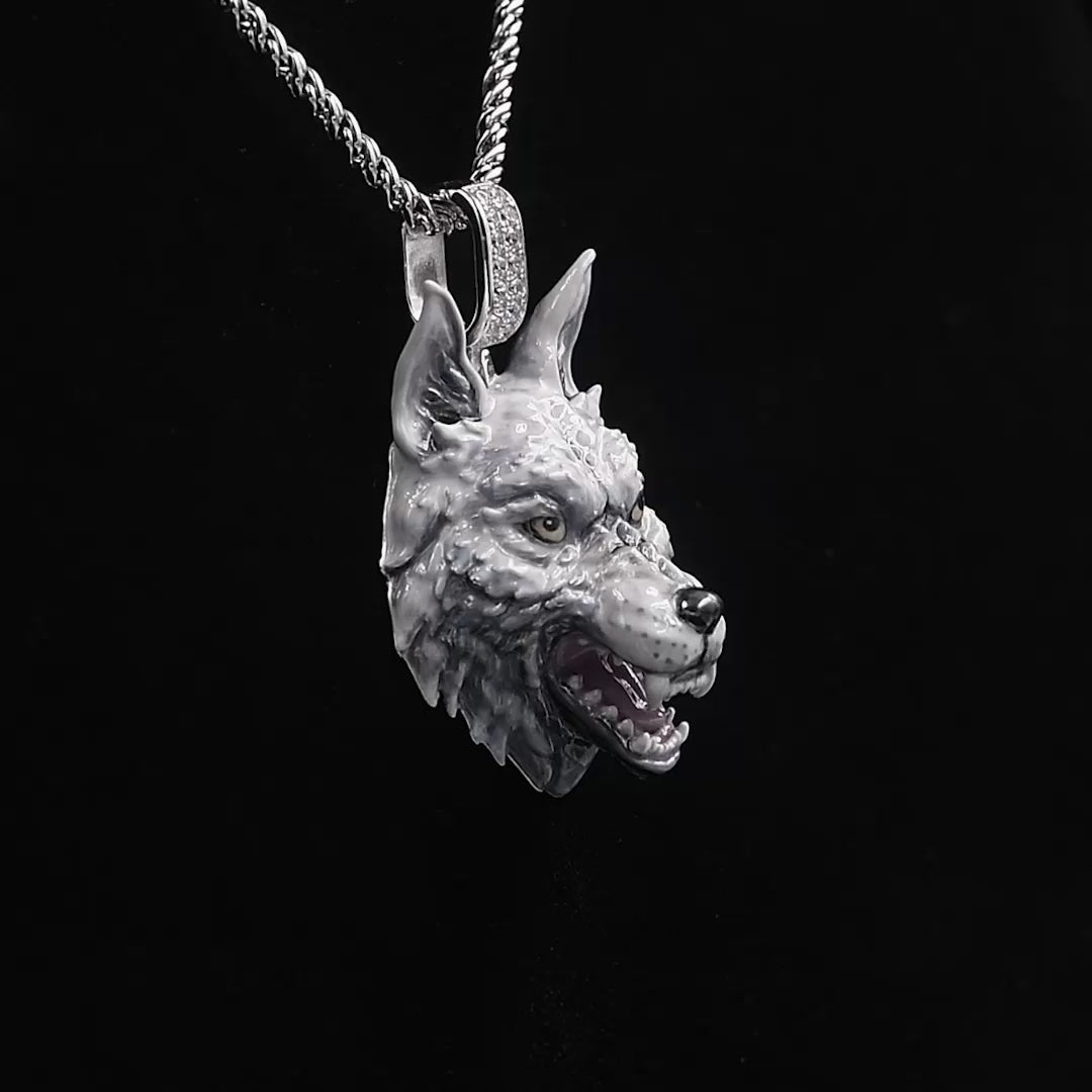 Women's Fearless Wolf Enamel Miniature Pendant