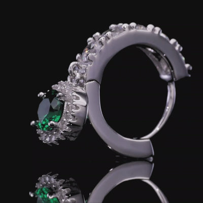 S925 Halo Dangly Earring - Green