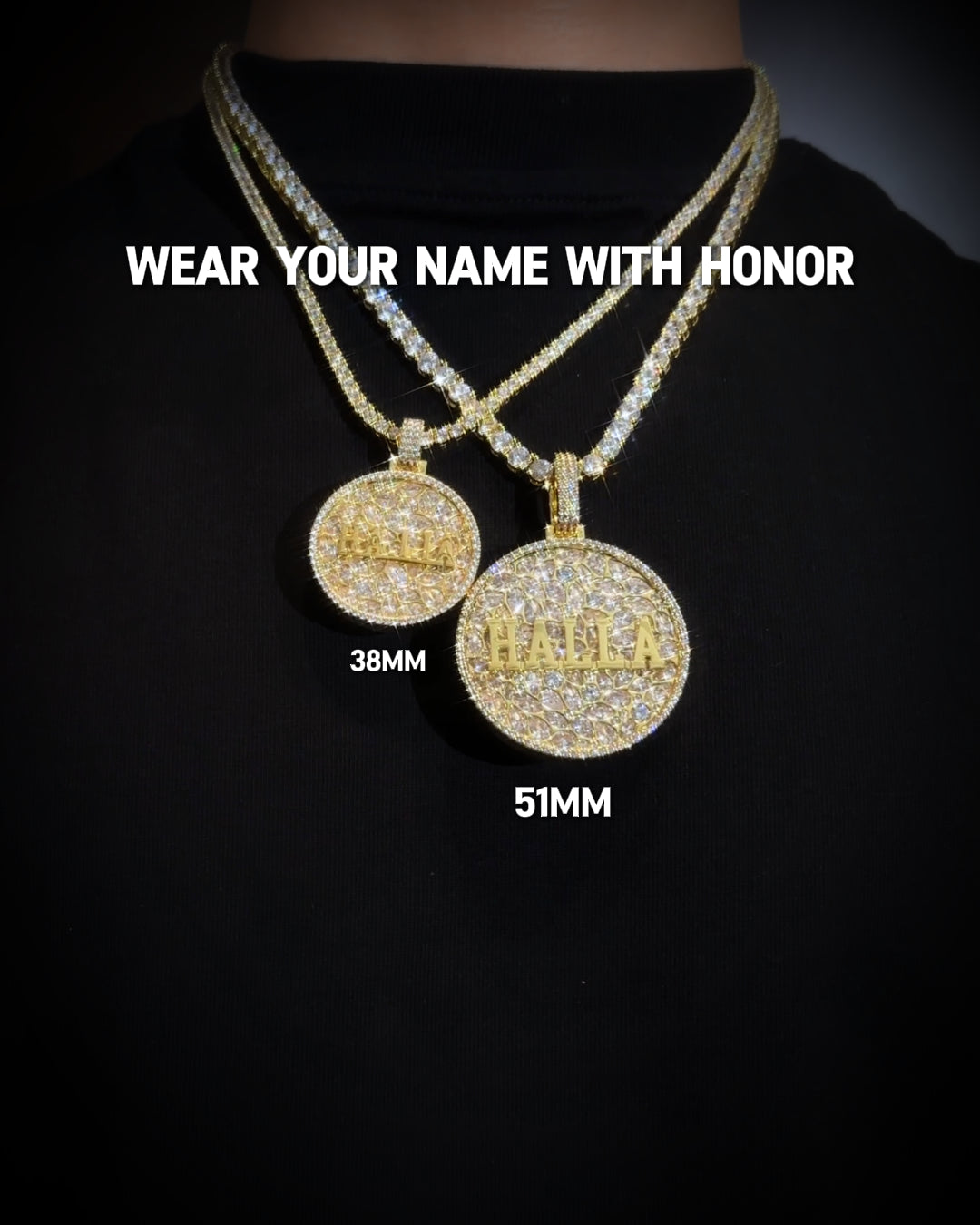Custom Moissanite Engraved Name Badge Pendant - 38mm