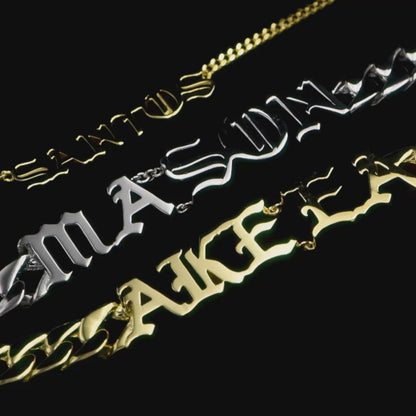 Custom 14K Gold Old English Letter/Number Miami Cuban Chain
