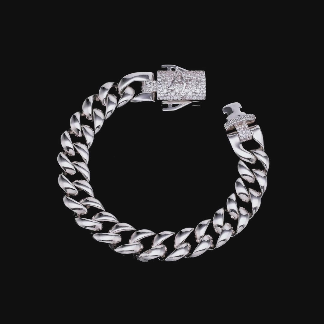 Plain Gold Cuban Bracelet With Moissanite Clasp - 12mm