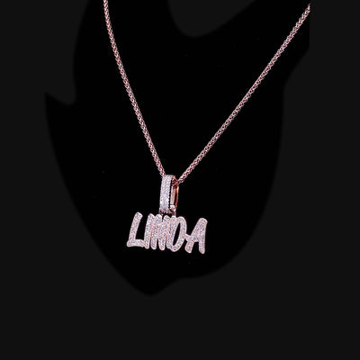Custom Moissanite Romantic Font Letter/Number Name Pendant - Rose Gold