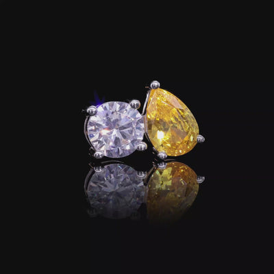 Moissanite S925 Toi et Moi Round & Pear Stud Earrings