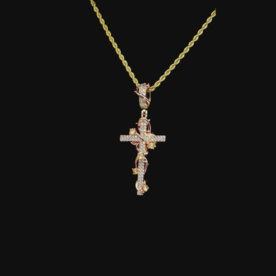 Moissanite Thorned Rose Cross Pendant