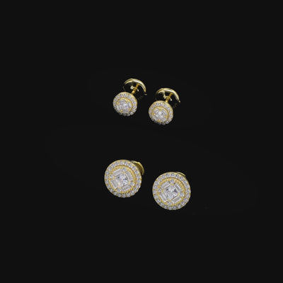 Baguette Mix Round Cut Halo Stud Earring - Single