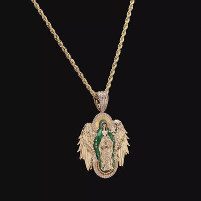 Moissanite Blessed Mary Halo Winged Pendant