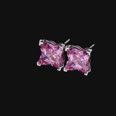 S925 Solid Clover Cut Stud Earrings - Pink