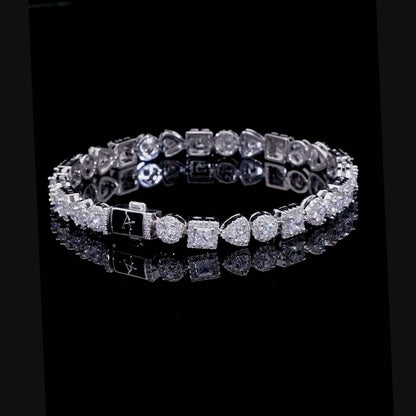 Moissanite Princess Cut Mix Clustered Tennis Bracelet - 7mm