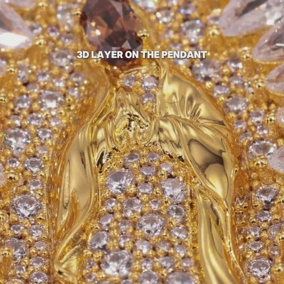 Brilliant Pear Halo Virgin Mary Pendant