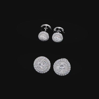 S925 Baguette Mix Halo Stud Earring Set