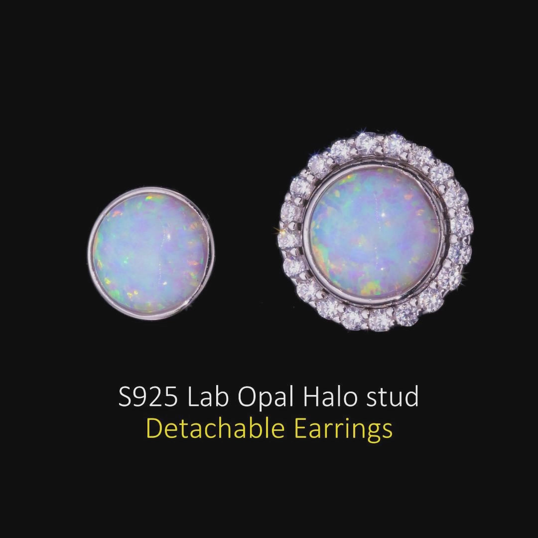 Load video: S925 Opal Halo Detachable Stud Earrings