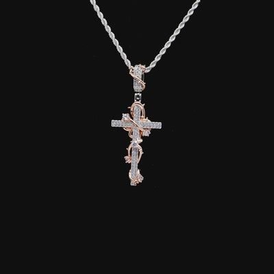 Moissanite Thorned Rose Cross Pendant