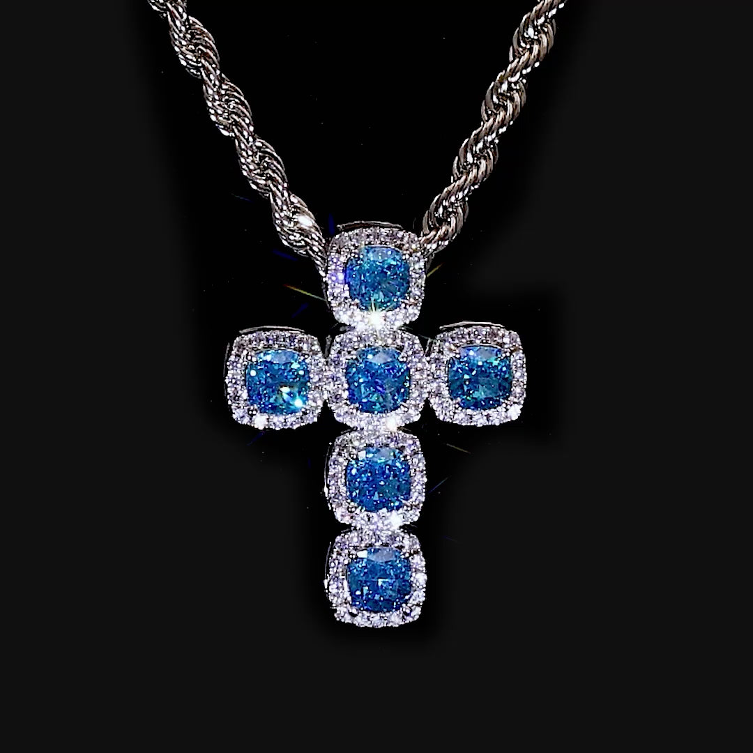 Radiant Cut Clustered Cross Pendant - Fancy Light Pink