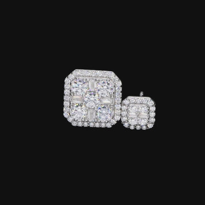 S925 Baguette Mix Halo Stud Earring Set