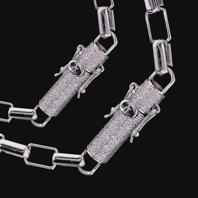 Paper Clip Chain With Iced Round Cut Clasp - 8mm