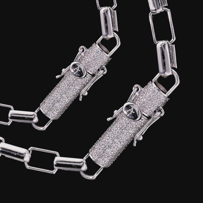 Paper Clip Chain With Iced Round Cut Clasp - 8mm