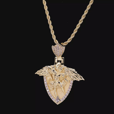 Moissanite Archangel Shield Pendant - Medium