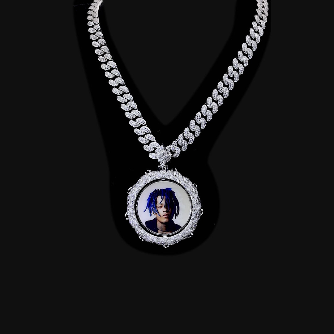Custom Rotating Double Sided Moissanite Thorns Photo Necklace Pendant