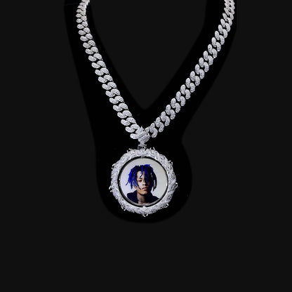 Custom Rotating Double Sided Moissanite Thorns Photo Necklace Pendant