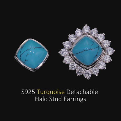 S925 Turquoise Halo Detachable Stud Earrings