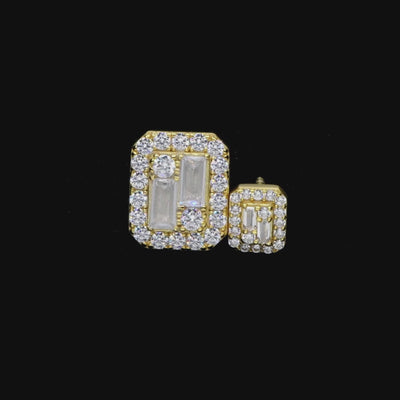 S925 Emerald Cut Mix Halo Stud Earrings - Pair