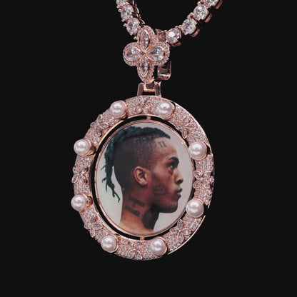 Custom Clover Pearl Reversible Photo Frame Pendant