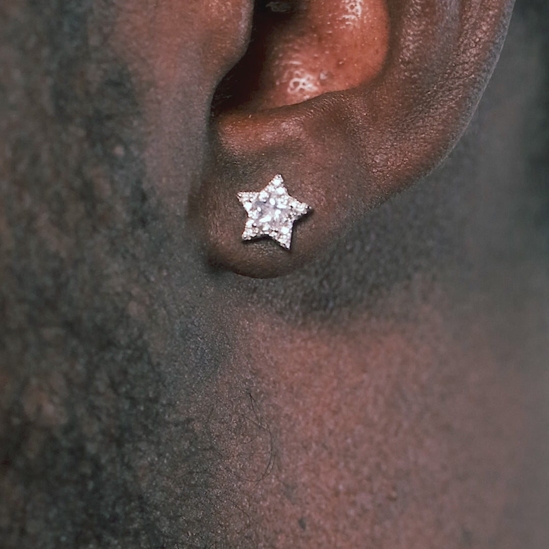 Moissanite Halo Star Stud Earrings - Pair