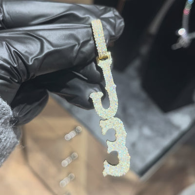 Custom Moissanite Bosox Font/Number Gold Name Vertical Letter Pendant