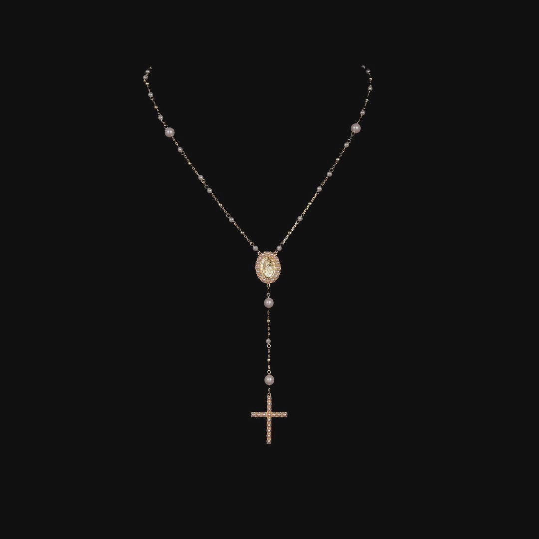 Pure Pearl Virgin Mary Rosary Necklace