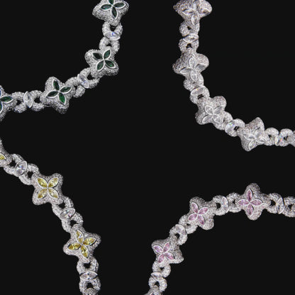 Iced Luminous Clover Necklace & Wallet Chain - Yellow Diamond