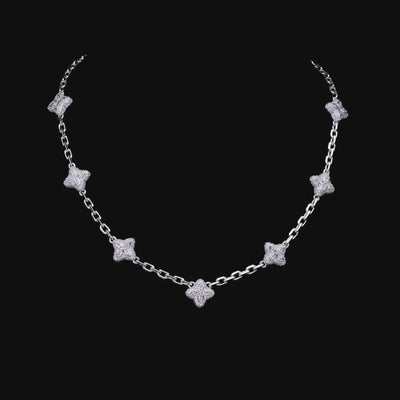 Iced Luminous Clover Adjustable Necklace - White Diamond
