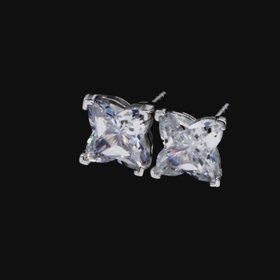 Solid Clover Cut Stud Earrings - White Gold