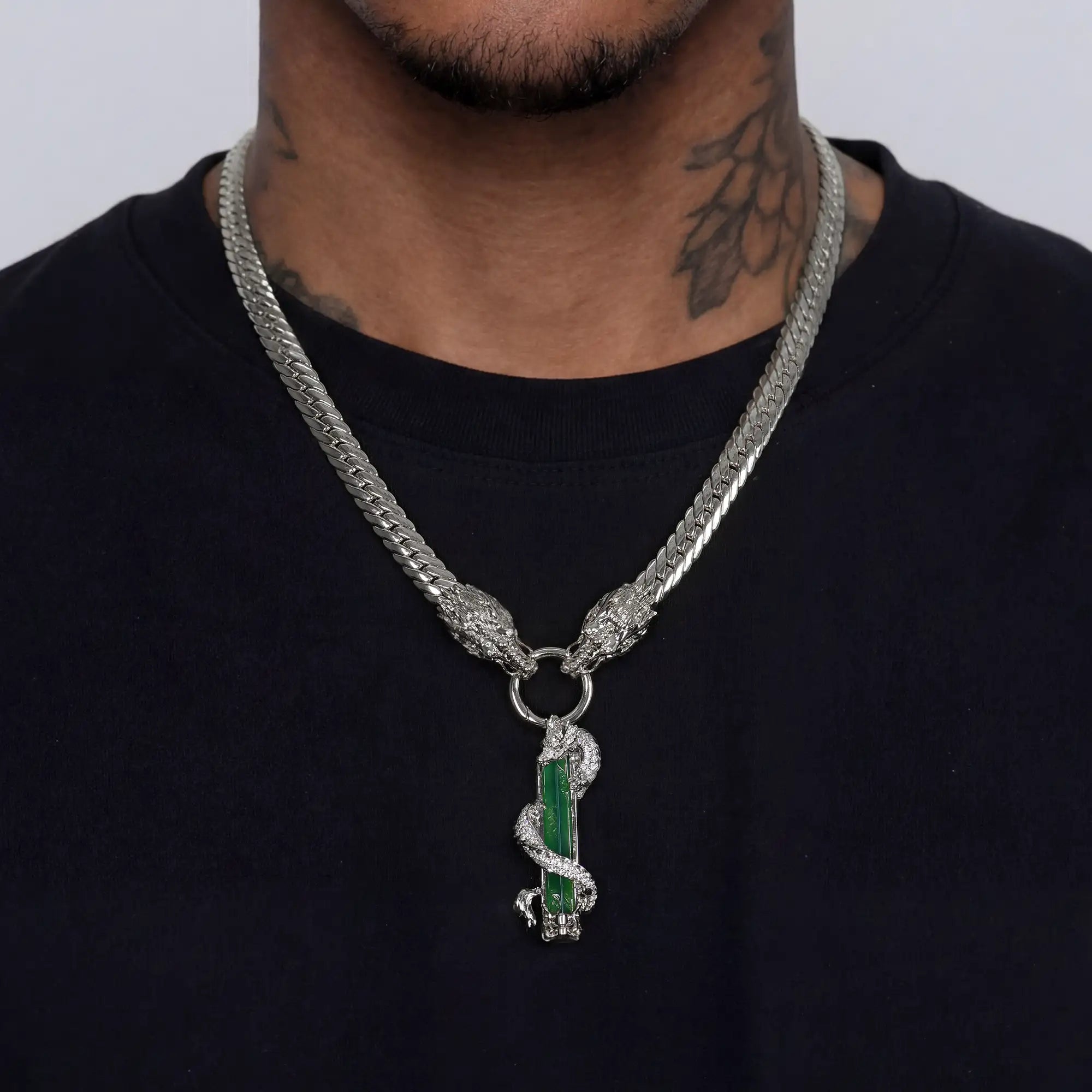 WONG Dragon Jade Chain & Pendant Set