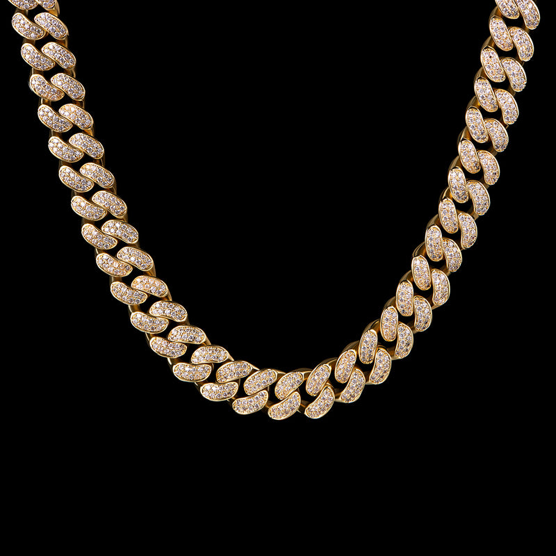 12mm 14K Gold Iced Out Cuban Chain - Rapper Chains - Aporro Jewelry - APORRO