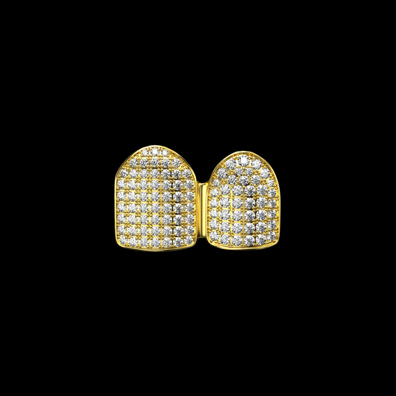 Pre-made Double Cap Iced Out Gold Grillz - Silver & Gold Grillz Teeth - APORRO