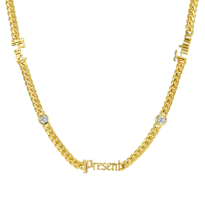 Custom 14k Gold Moissanite Old English Name Necklace - 5mm