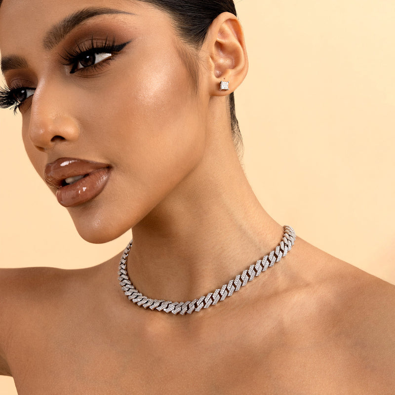 White Gold Moissanite Prong Choker Chain - 925 Silver for Men - APORRO