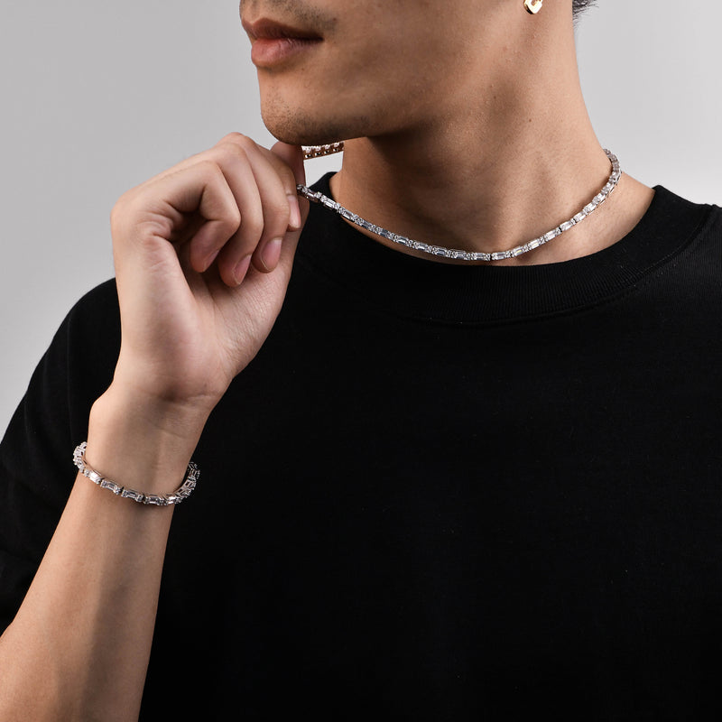 3mm Baguette and Round Cut Tennis Chain + Bracelet - APORRO