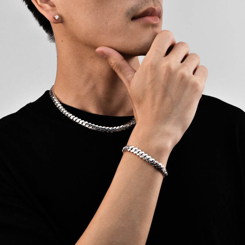 Plain Gold Prong Chain & Bracelet+ Moissanite Stud Earring Bundle - APORRO
