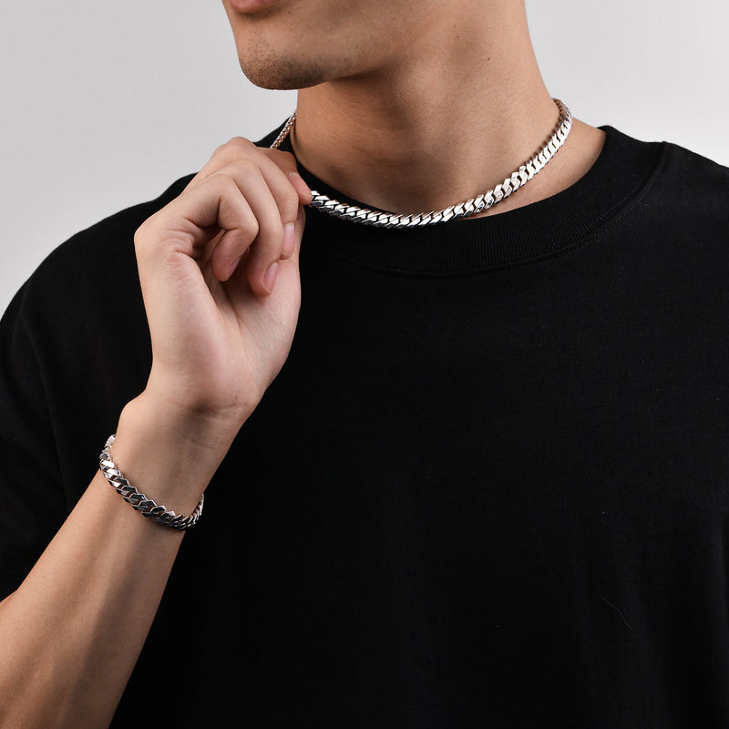 Plain Gold Prong Cuban Link Chain + Bracelet Bundle - APORRO