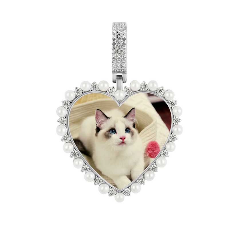 Custom Heart Pearl Photo Pendant