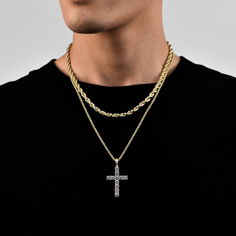 2.5mm Rope Chain + 4.5mm Rope Chain + Cross Pendant Bundle - APORRO