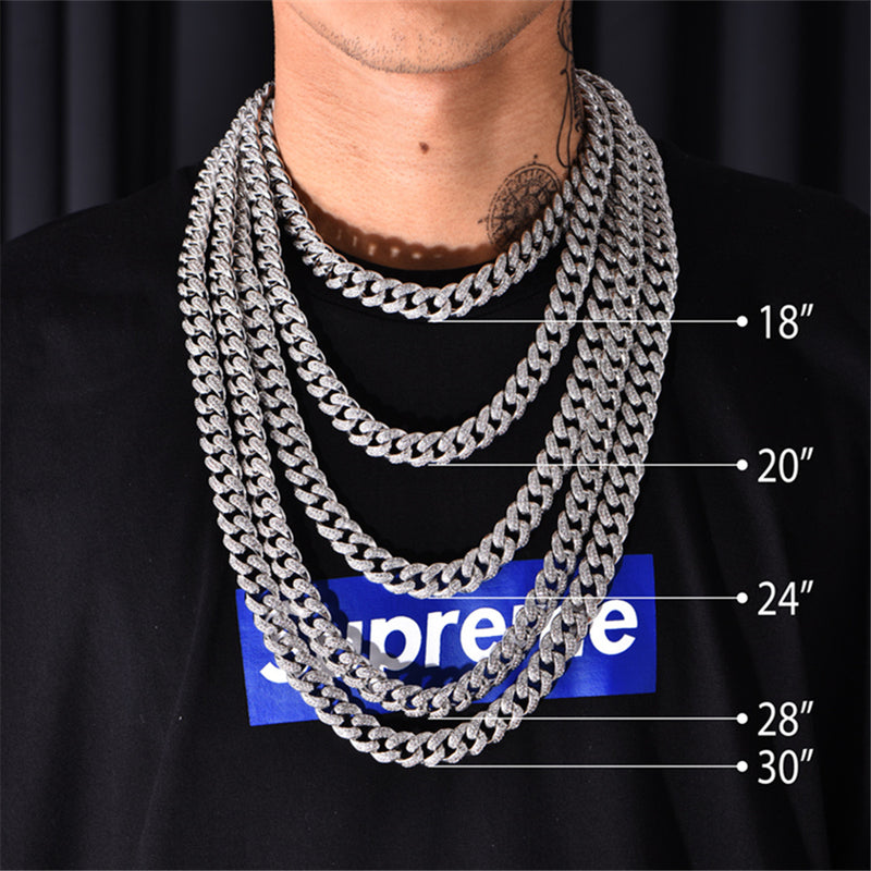 White Gold Iced Cuban Link Chain - 12mm - APORRO