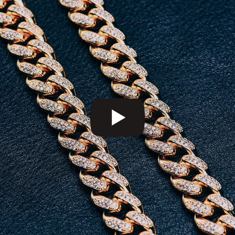 12mm 14K Gold Iced Out Cuban Link Choker Chain - Streetwear - APORRO