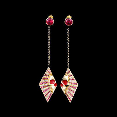 S925 Red Iced Skull Earrings
