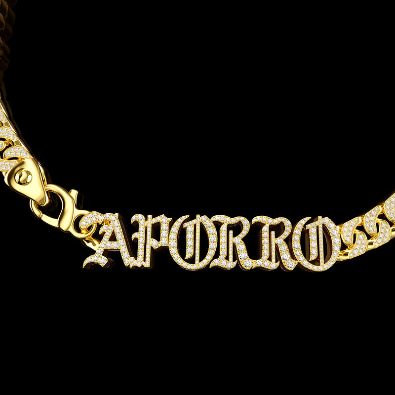 10mm Custom Iced Out Old English Letter/Number Chain Name Necklace